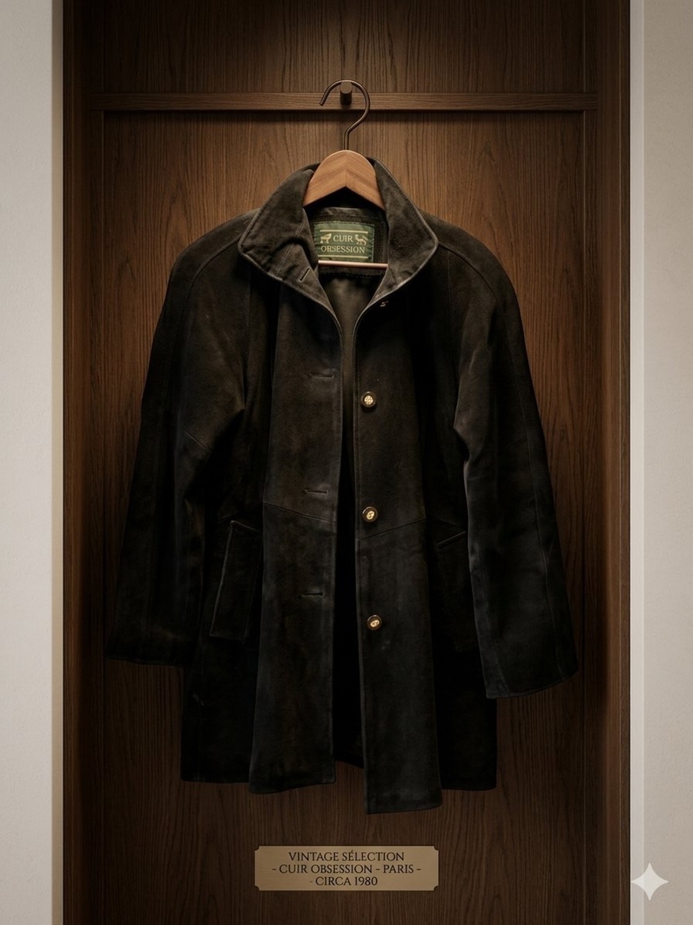 Vintage black suede mid-length coat( minor flaw ).     size M